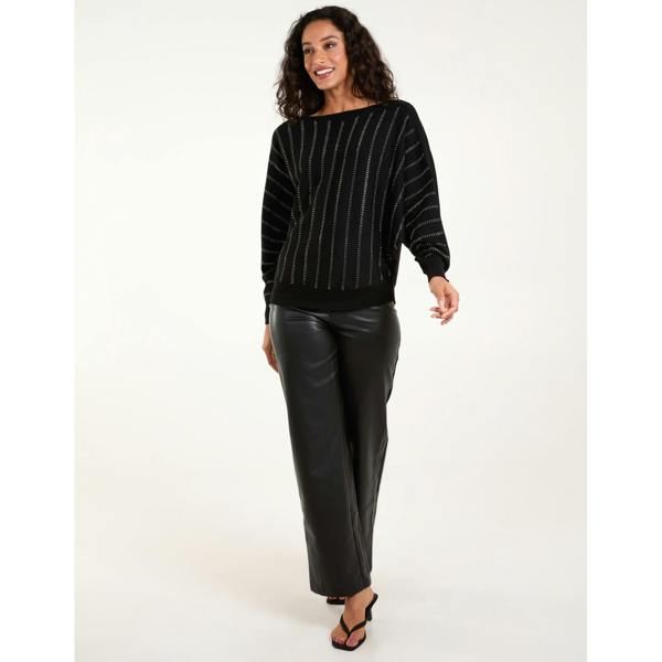 Blue Vanilla Striped Diamante Batwing Jumper