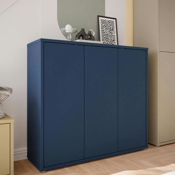 Furniture To Go Alice Springs Shoe Cabinet with 3 Doors Push-to-Open in Night Blue