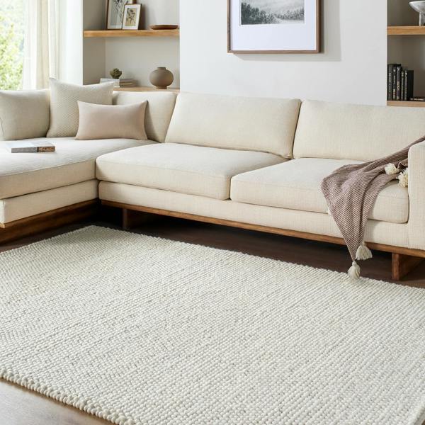 Livabliss Hazar-Hand Woven Ivory Cream Beige Wool Global Fringe Rug