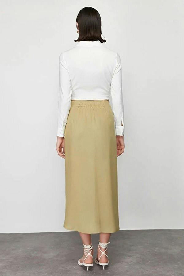 WOVCOR Double Breasted Maxi Length Woven Skirt with Tie Detail