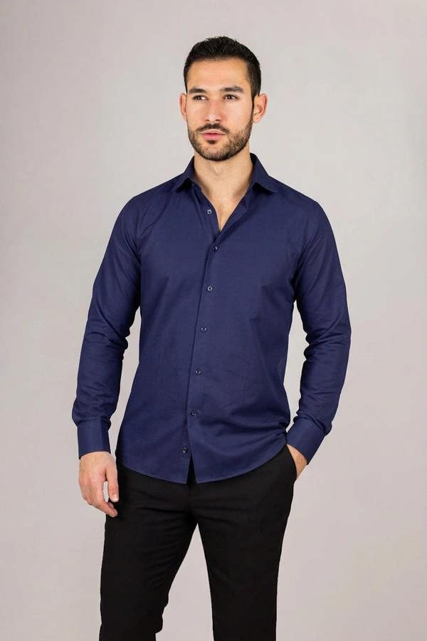 Men's Navy Double Cuff Oxford Shirt - TruClothing.com - 3
