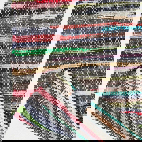 HOMESCAPES Hand Woven Multi Coloured Striped Cotton Chindi Rug