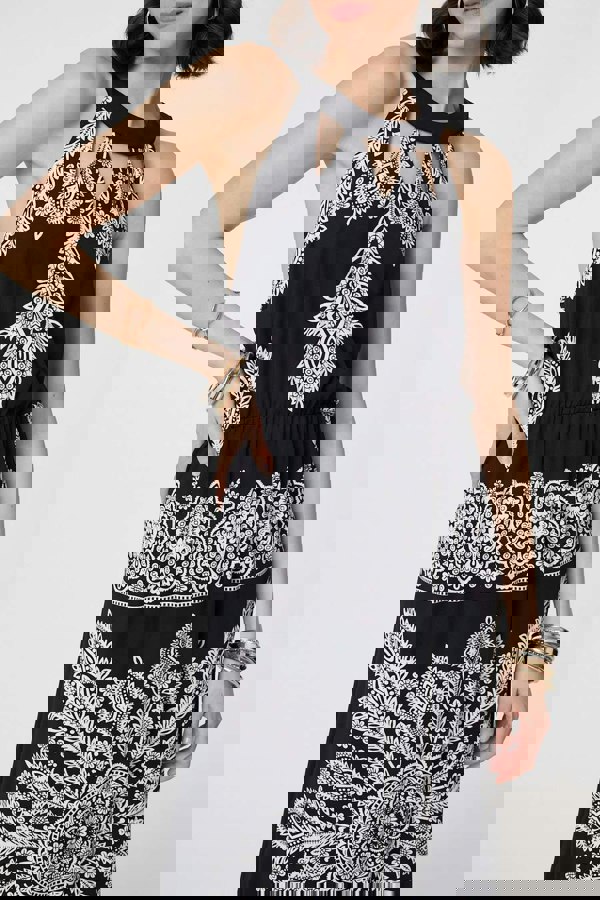Black And White | Mosaic Print Halter Neck Long Dress