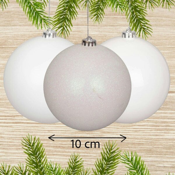 Shatchi White PVC Christmas Baubles Pack Sizes, Shatterproof 10cm Hanging Decorations for Tree and Home