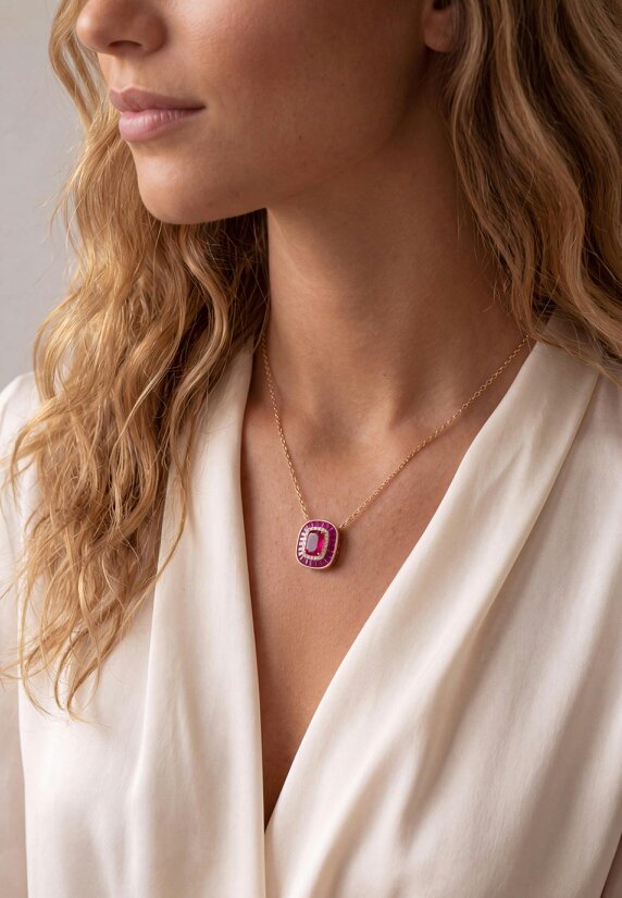 Latelita Great Gatsby Ruby Pendant Necklace Gold