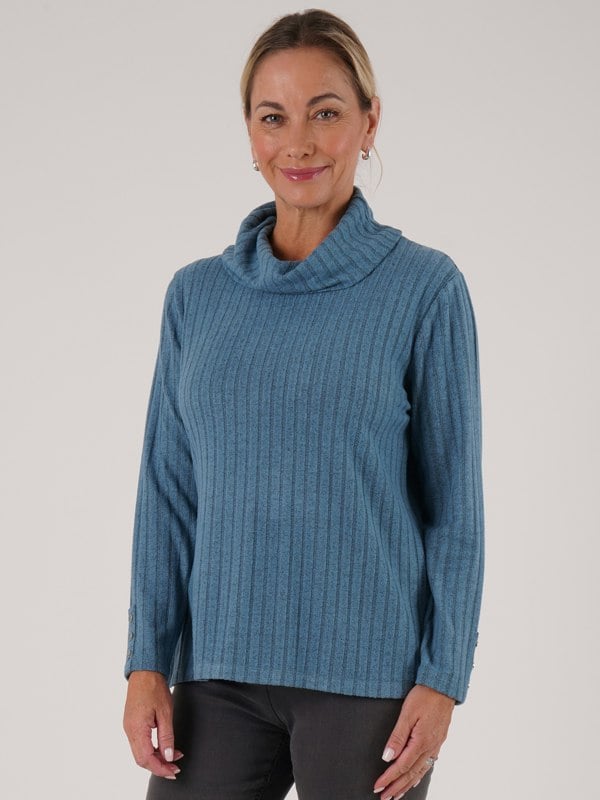 PennyPlain Cowl Neck Cuff Button Top - Stellar