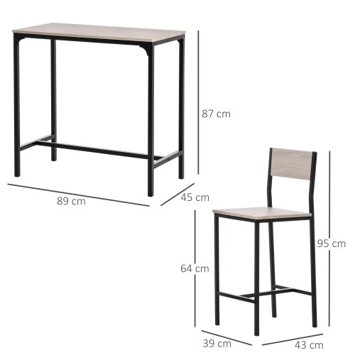 Wyld Haus Noro Metal And Wooden Industrial 3 Piece Breakfast Bar Set With Stools
