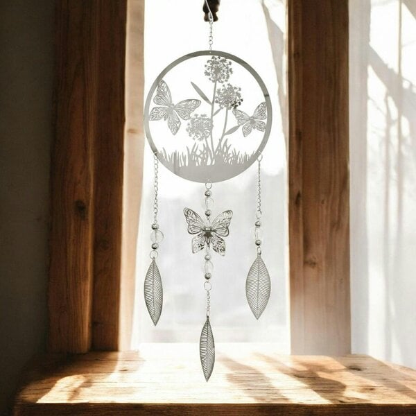 EDH Door Hardware Butterfly Stainless Steel Hanging Dreamcatcher – 59cm x 18cm | Elegant Wind Spinner for Indoor & Outdoor Use