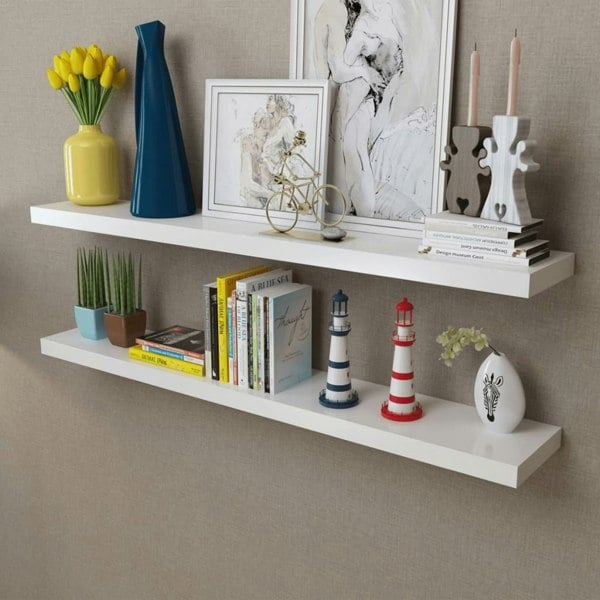 Berkfield 2 White MDF Floating Wall Display Shelves Book/DVD Storage