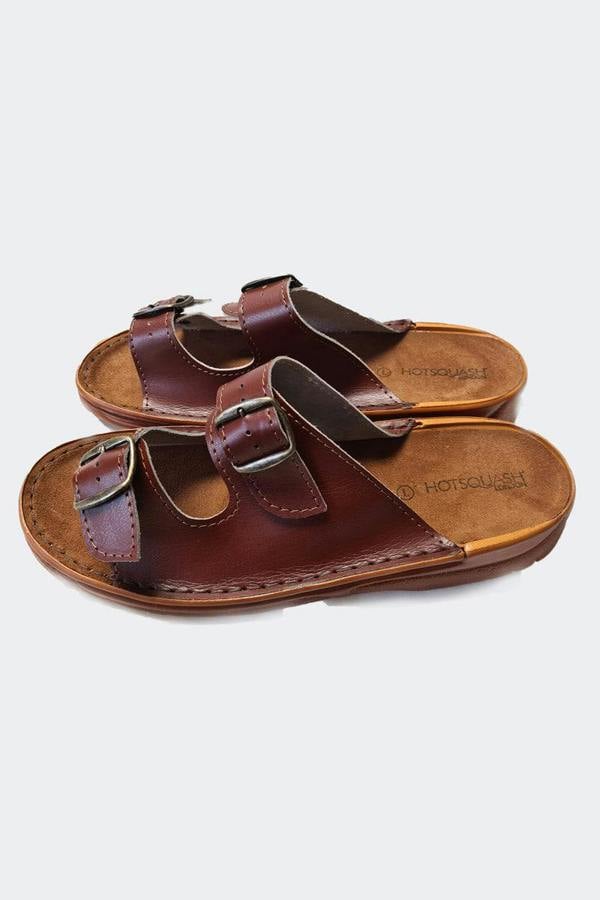 HotSquash Premium Handcrafted 2 Strap Leather Men's Sliders
