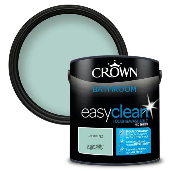 Crown Easyclean Bathroom Mid Sheen Paint Soft Duck Egg 2.5L Pack of 2