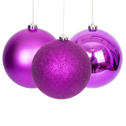 Shatchi 15cm Purple Shatterproof Christmas Baubles Set of 3 for Tree, Garland and Home Decor