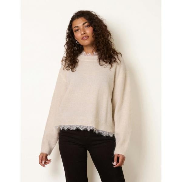 Blue Vanilla Round Neck Lace Trim Jumper