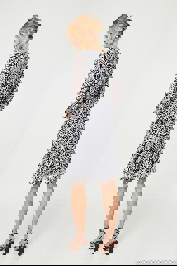 Black | Animal Print Long Sleeve Dress
