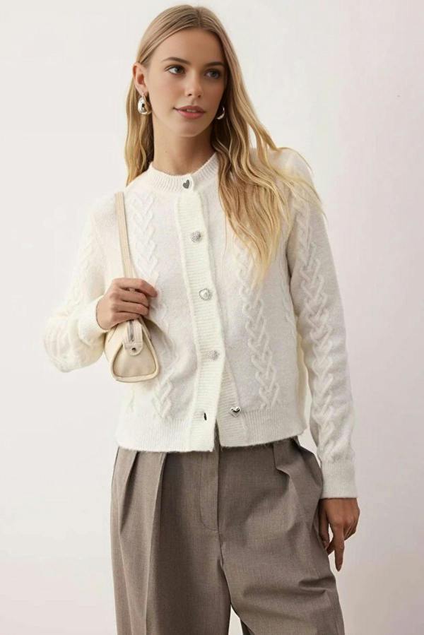 WOVCOR Soft Textured Knit Cardigan with Button Details