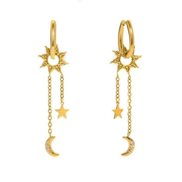 Luxe Tones Aura Luxe 18ct Gold Plated Sun Moon and Star Drop Earrings