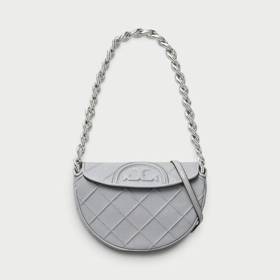 Tory Burch Fleming Soft Grain Mini Crescent Bag Slate Grey