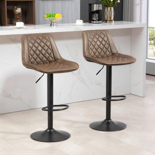 Wyld Haus Tadilu Faux Leather Brown Adjustable Retro Bar Stools Set Of 2 With Swivel Seats