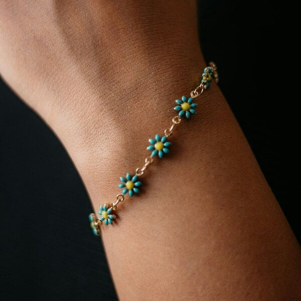 The Colourful Aura Multicolour Turquoise Sun Flower Summer Indie Boho Daisy Charms Bracelet