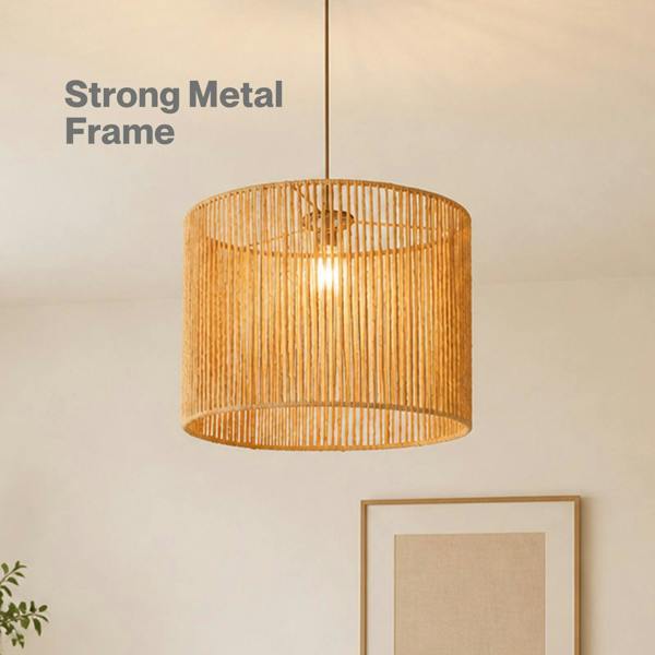 Emitto Lamp Shade Boho Woven Paper Rope Metal Frame Easy Fit Pendant Yellow