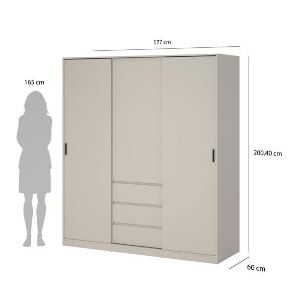 Furniture To Go Naia Wardrobe with 2 sliding Doors 1 Door 3 Drawers in Cashmere