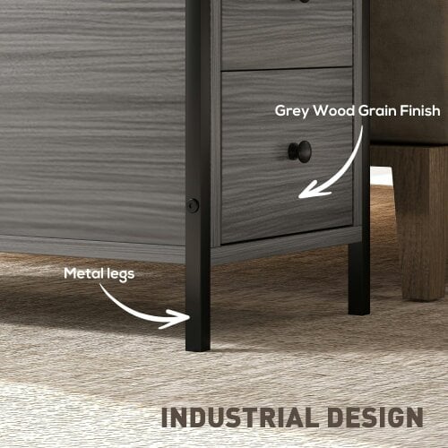 Wyld Haus Loto Wooden Grey Wood Effect Narrow Bedside Table With 2 Drawers And Top Shelf