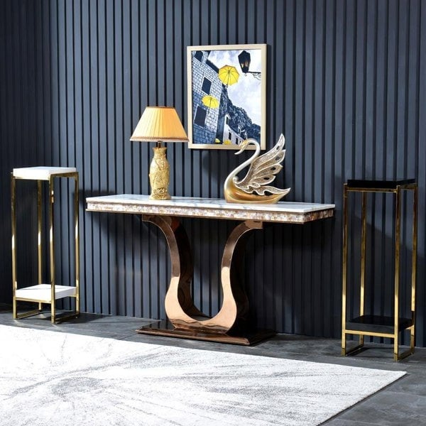 Detail view of Kir Console Table with white console table