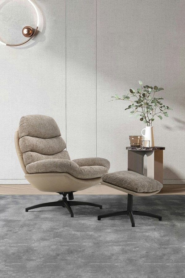 Living and Home Chenille Lounge Chair with Footstool
