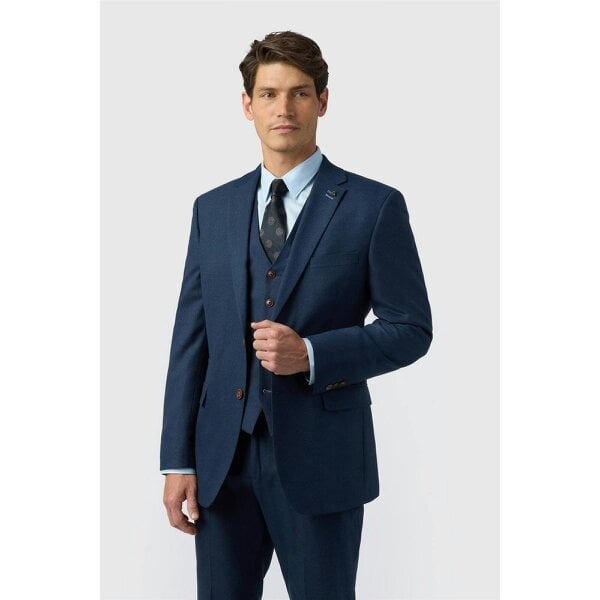 Antique Rogue Regular Fit Navy Texture Stretch Jacket