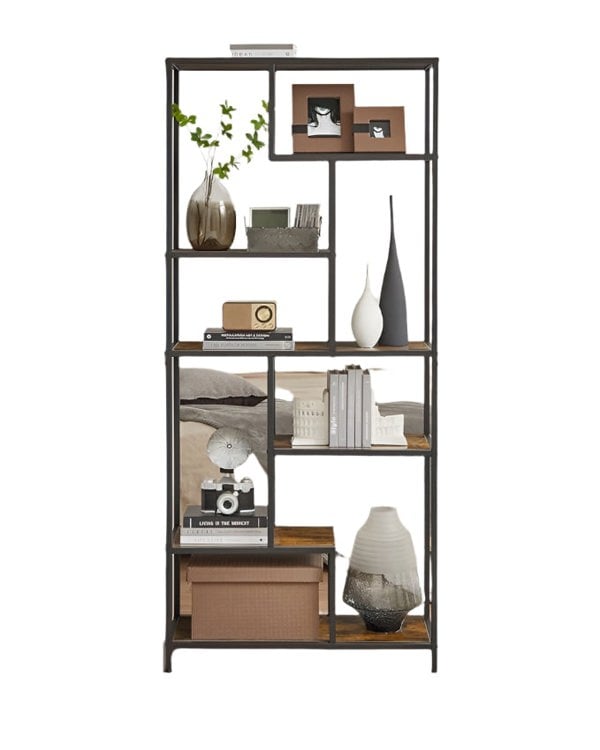 Modcraft Rustic 6-Tier Geometric Bookcase – Industrial Display Shelf for Living Room, Study, Kitchen
