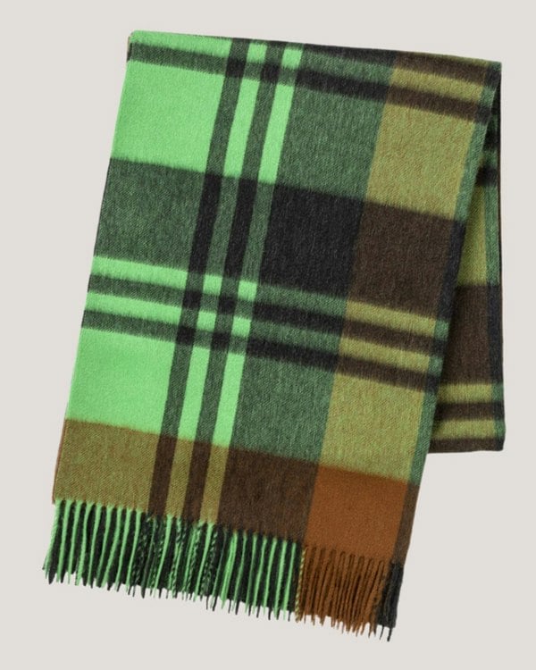 Joshua Ellis Primary Black Watch Cashmere Stole Lime