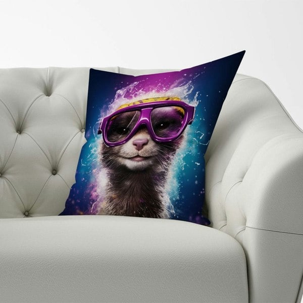 Warren Reed Splashart Ferret Purple Cushions