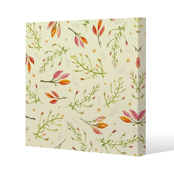 Benjamin Tate Design Green Branches on Light Background Slim Style Canvas Print  90x90cm , 15mm Slim Real wood.