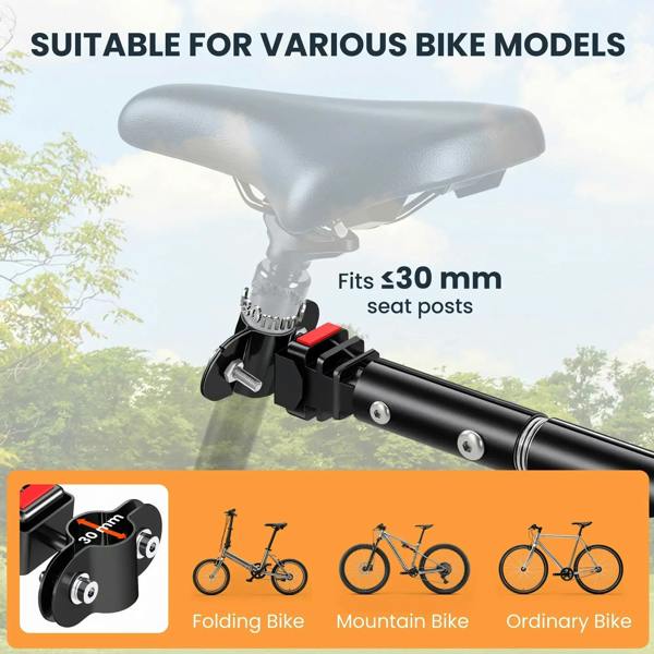 Hitch clamp fits <30 mm seat posts on black bike cargo trailer