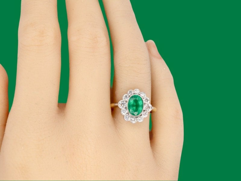 Vintage Tom A fabulous Emerald and Diamond cluster ring