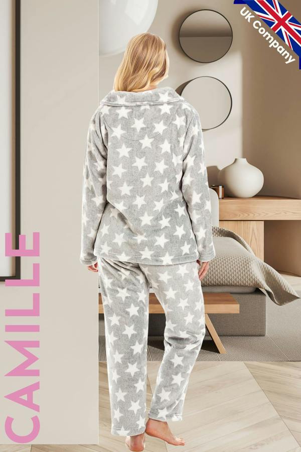 Womens Supersoft Velour Fleece Star Print Pyjama Set