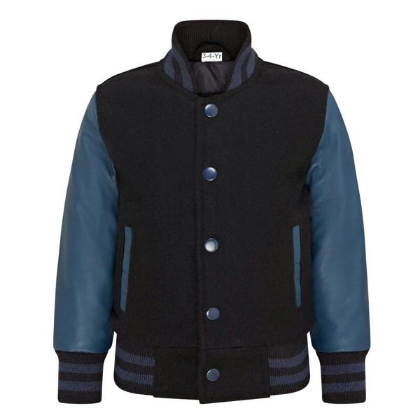 Infinity Leather Kids Wool Varsity Bomber Jacket with Real Leather Sleeves 3-13 yrs