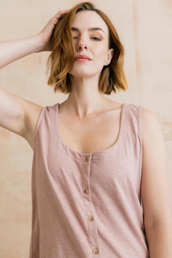 Pier Organic Cotton Jersey Button Vest Soft Pink