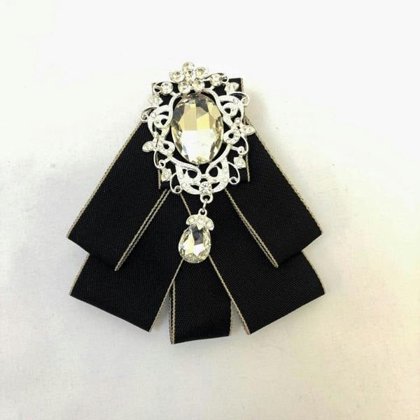 Black rhinestone embellished ribbon bow tie