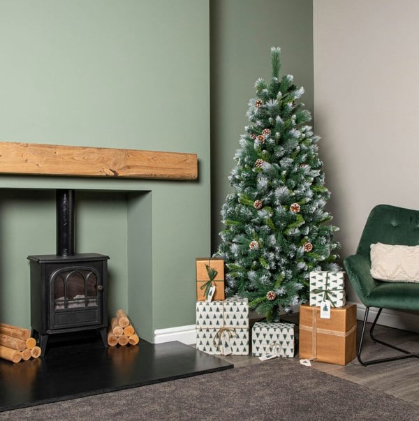 Samuel Alexander 6ft (1.8m) Frosted Glacier Pine Snow Tipped Christmas Tree with Pine Cones and 710 Tips