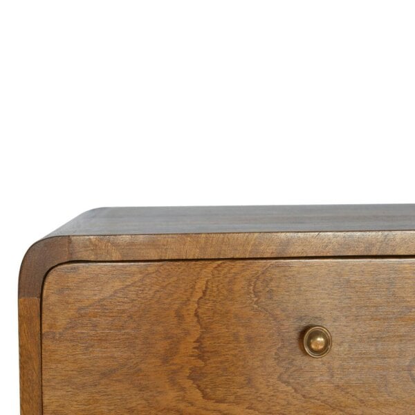 Wyld Haus Monforte Floating Curved Chestnut Mango Wood Bedside Table 2 Drawers