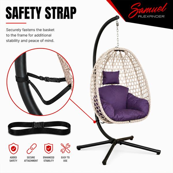 Samuel Alexander Indigo Rattan Hanging Egg Chair with Stand & Cushion for Indoor Use