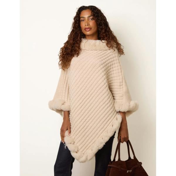 Blue Vanilla Faux Fur Trim Poncho