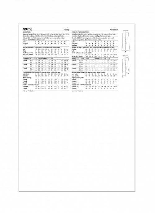 Simplicity Sewing Pattern 9753, Trousers for Women, D5 (4-6-8-10-12) - Intermediate