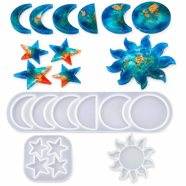 ATEK 3 Piece Star Sun Moon Silicone Resin Mould Set Epoxy Jewellery Craft Casting