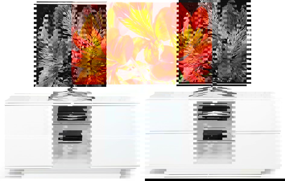 Homeology Avitus Premium High Gloss White with 4-White Drawers and 3-Shelf 32"-65" LED/OLED/LCD TV Cabinet