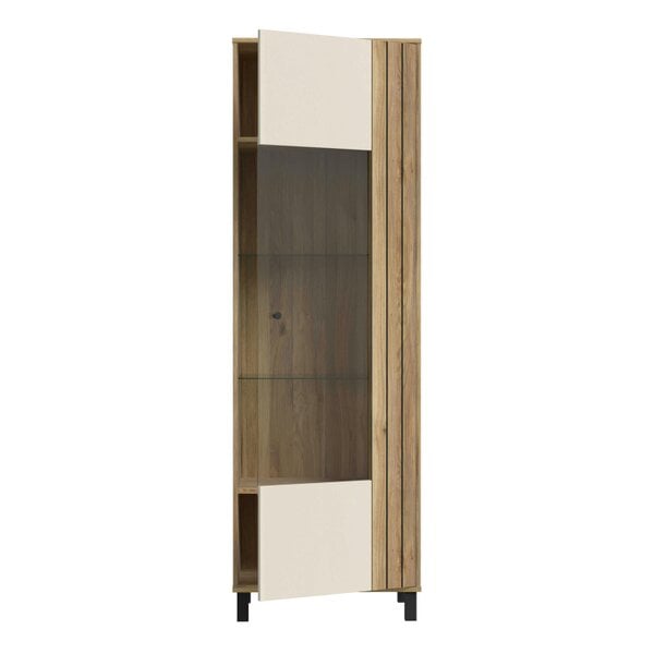Wyld Haus Pandrup Glass Door Display Cabinet in Cream and Oak