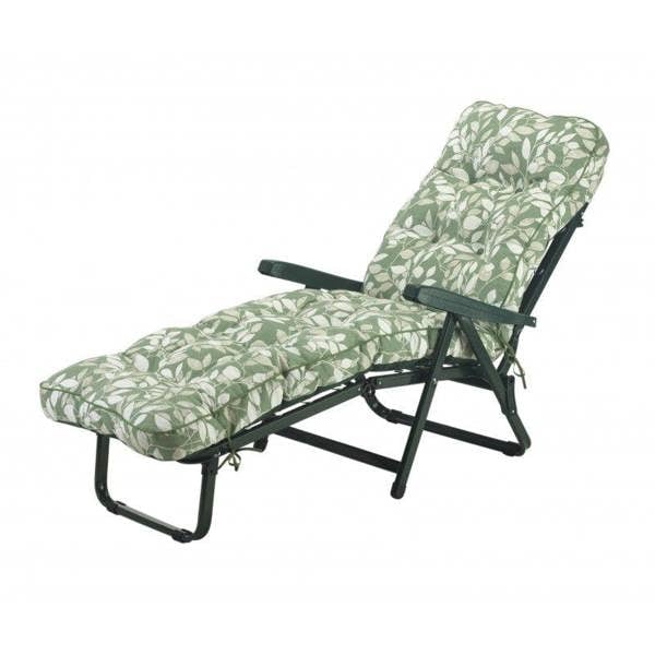Deluxe Garden Sunbed | Multi-Pattern Reclining Sun Lounger 99cm x 58cm x 115cm Green Leaf (Green Frame) The Garden Furniture Shop