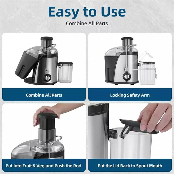 Havendro Juicer Machine Whole Fruit Vegetable Large Juice Extractor Stainless Steel