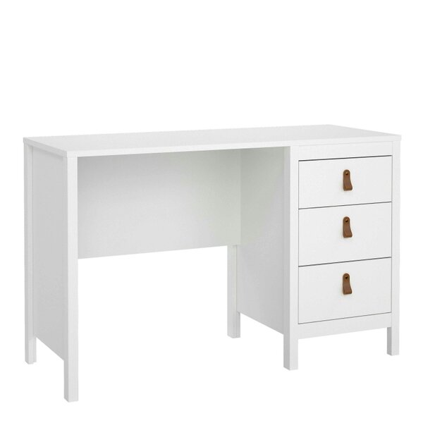Wyld Haus Wildberry Matt White Wooden Desk 3 Drawers Leather Handles